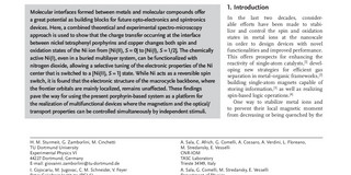 Front page of the paper: Room-Temperature On-Spin-Switching and Tuning in a Porphyrin-Based Multifunctional Interface