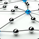 Networking graphic of blue balls connected by gray strings